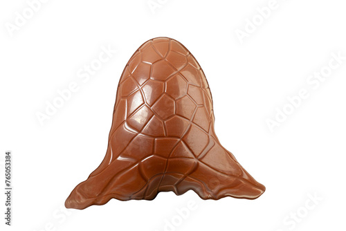 Melted chocolate Easter egg on white background