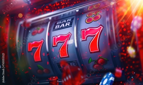 Casino slot machine showing 777
