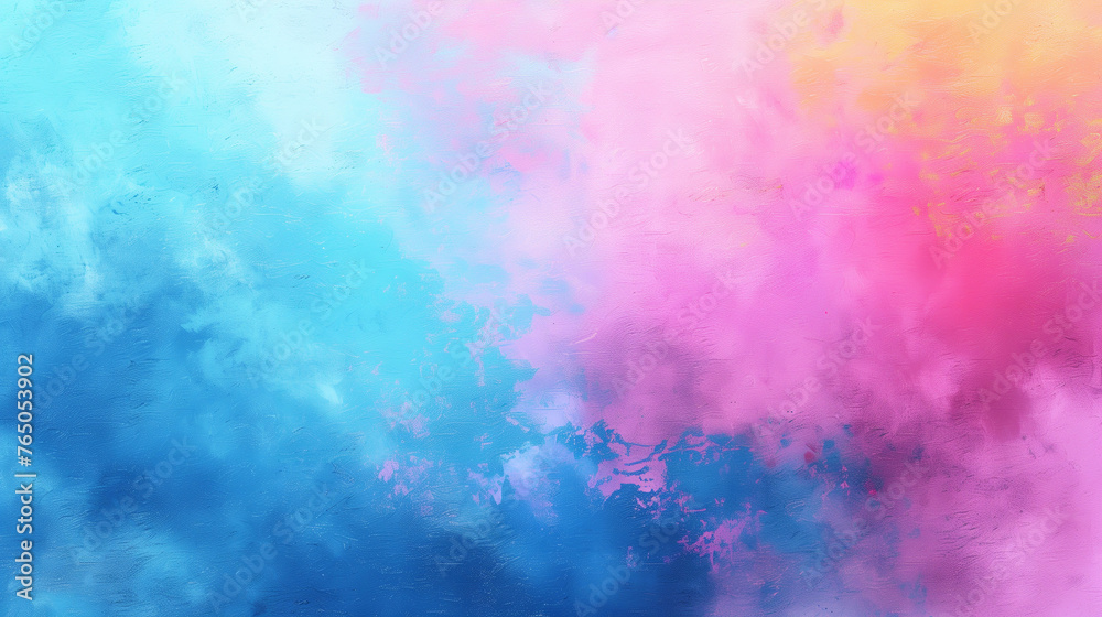an abstract painting of blue, pink, and yellow
