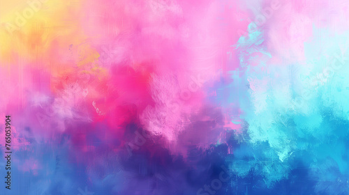 an abstract painting of blue, pink, and yellow 