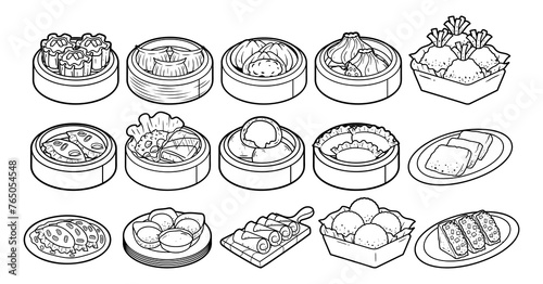 Dimsum food element vector outline sketch illustration