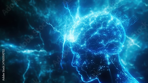  3d illustration of a thinking man with connection network