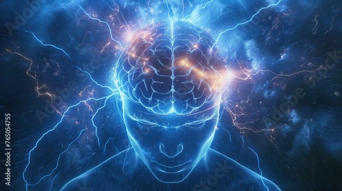  3d illustration of a thinking man with connection network