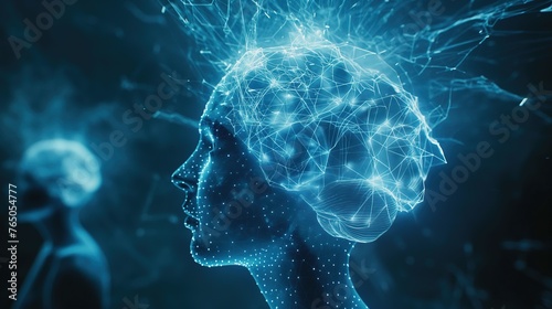  3d illustration of a thinking woman with connection network