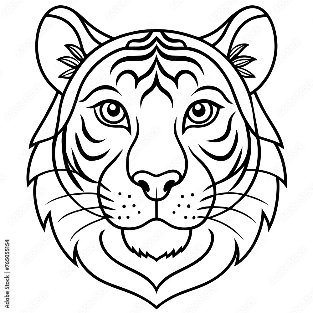 Tiger Head Vector Illustration Coloring Page