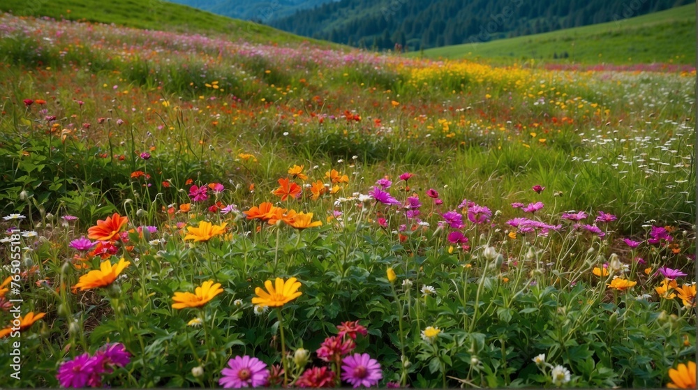 meadow with flowers on mountains