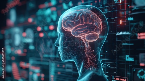 3D X-ray of a person looking at a digital display