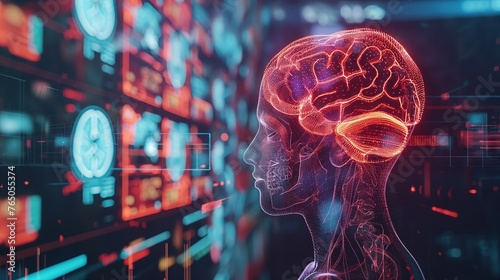 3D X-ray of a person looking at a digital display