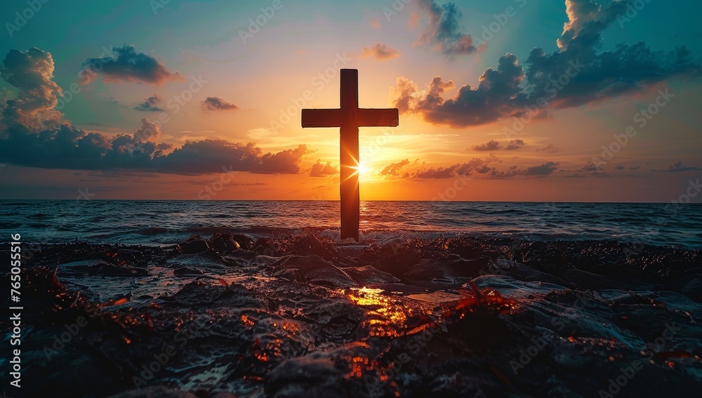 Obraz premium The Cross of Jesus Christ at Sunset