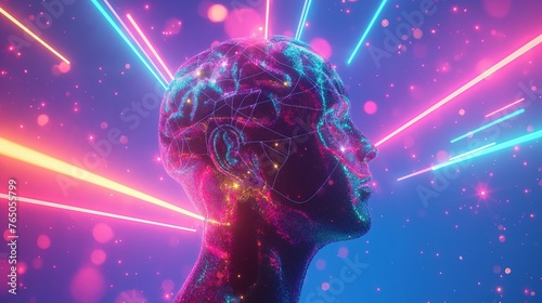  3d illustration of a thinking man with connection network