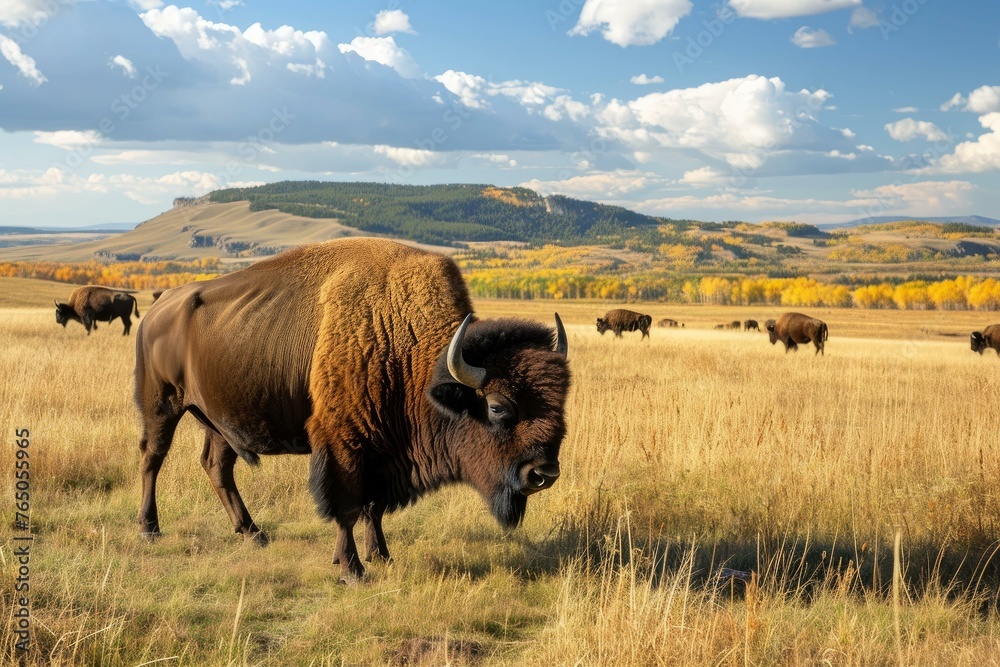 Sturdy American bison. Bull animal park. Generate Ai