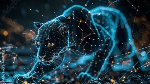 A sleek Black Panther navigating a digital landscape, symbolizing cybersecurity, surrounded by quantum technology elements, showcasing innovation in the digital age