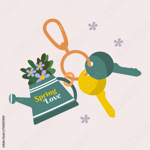 Flat Design Spring Love Illustration with Key Chain