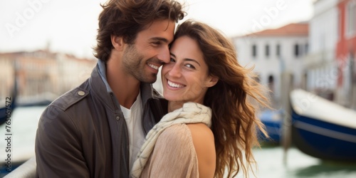 The newlyweds are experiencing the happiest moment of their lives in Venice. Generative AI.