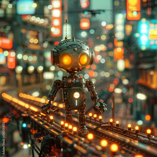  Machines with feelings navigating through a bustling city, experiencing companionship for the first time Realistic, golden hour, depth of field bokeh effect