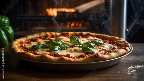 Pizza Margherita with mozzarella cheese, tomato and basil