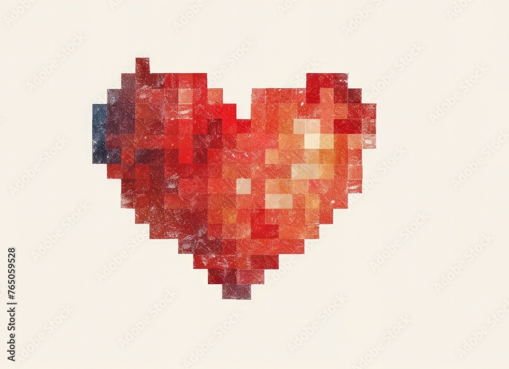 Pixel art red heart on a white background.