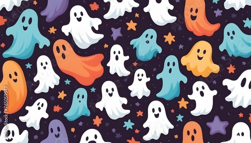 Obraz na płótnie Colorful cartoon ghosts in a seamless repeat pattern wallpaper