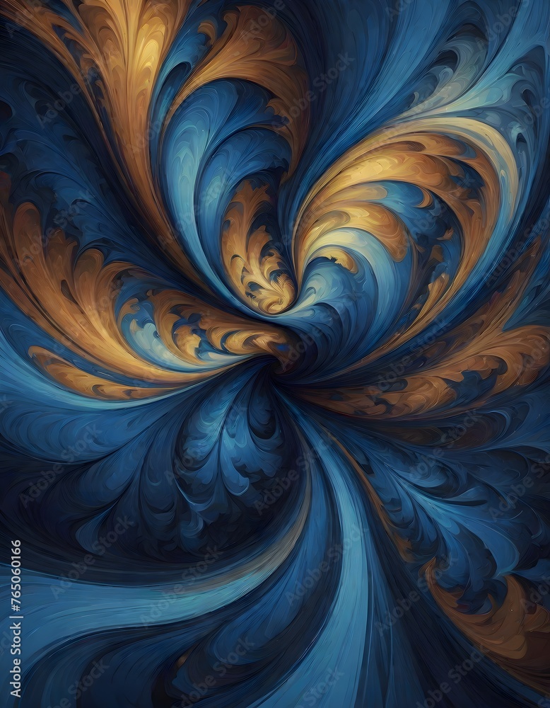 Multiple Swirls in Rich Blue and Golden Hues, Generative AI Multiple Swirls in Rich Blue and Golden Hues, Generative AI