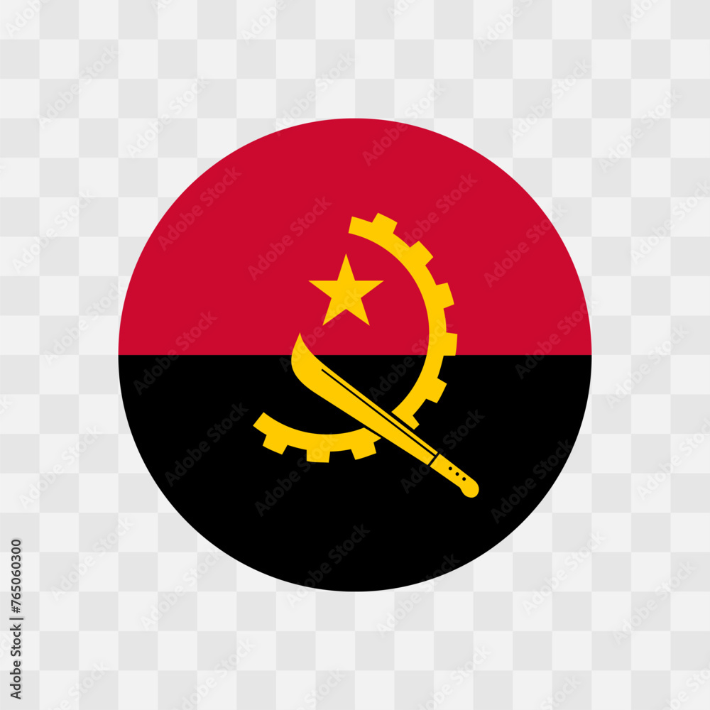 Angola flag - circle vector flag isolated on checkerboard transparent background Angola flag - circle vector flag isolated on checkerboard transparent background