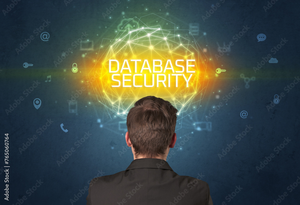 Rear view of a businessman, online security concept Rear view of a businessman, online security concept