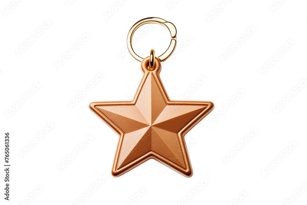 Shining Star: Elegant Gold Key Chain Adorning White Background. Shining Star: Elegant Gold Key Chain Adorning White Background.
