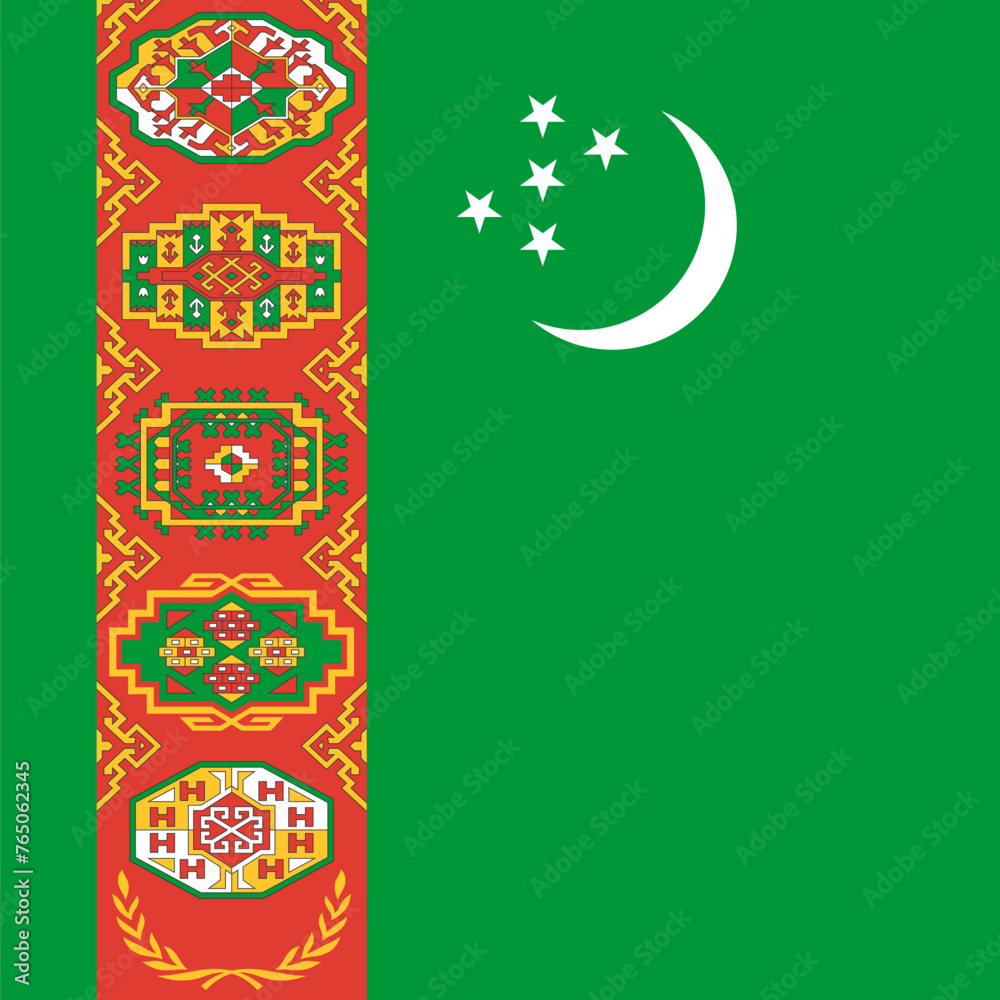 Turkmenistan flag - solid flat vector square with sharp corners.