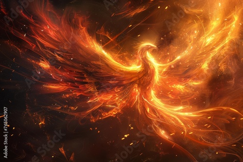 Dance of the Phoenix - Digital Illustration of a Mythical Phoenix in Fiery Rebirth
