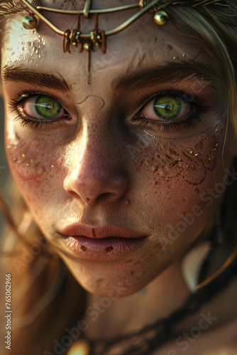 a beautiful wooden elf female warrior generative ai