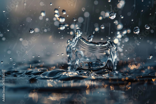 A close-up shot of a water leak, with water droplets splashing onto a surface.