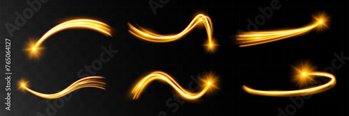 Light wave,shiny gold lines.Color glowing design element.Wavy bright stripes.Vector illustration.	
