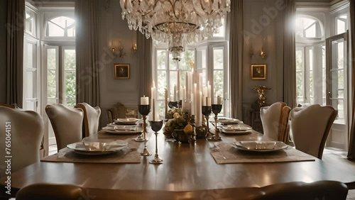 Virtual Reality 3D Rendering of a Luxurious Dining Room photo