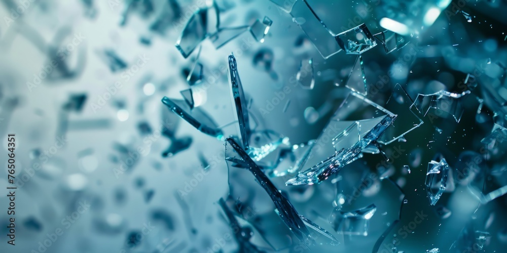 Shattered glass, blue background, high resolution, cinematography style Generative AI Shattered glass, blue background, high resolution, cinematography style Generative AI
