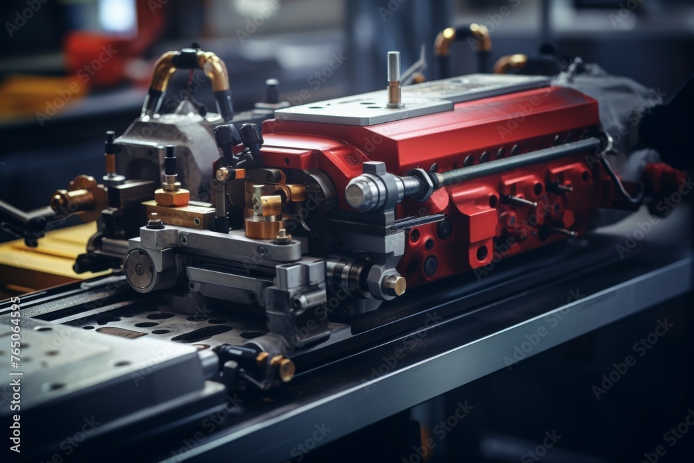 Fototapeta premium An intricately designed ABS module sitting amidst various tools in an industrial workspace