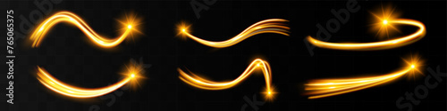 Light wave,shiny gold lines.Color glowing design element.Wavy bright stripes.Vector illustration.	
