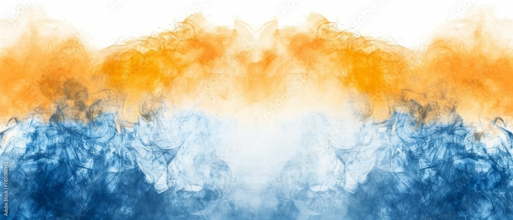  Blue, orange, and yellow abstract art on white canvas with space for insertion of text or graphic