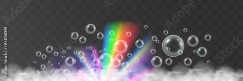 Air bubbles on a transparent background. Soap foam vector illustration.	
