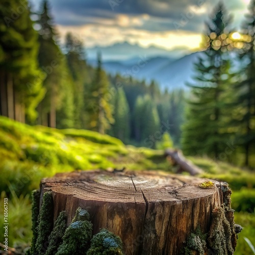 Close-Up of Tree Stump with Blurred Forest Background