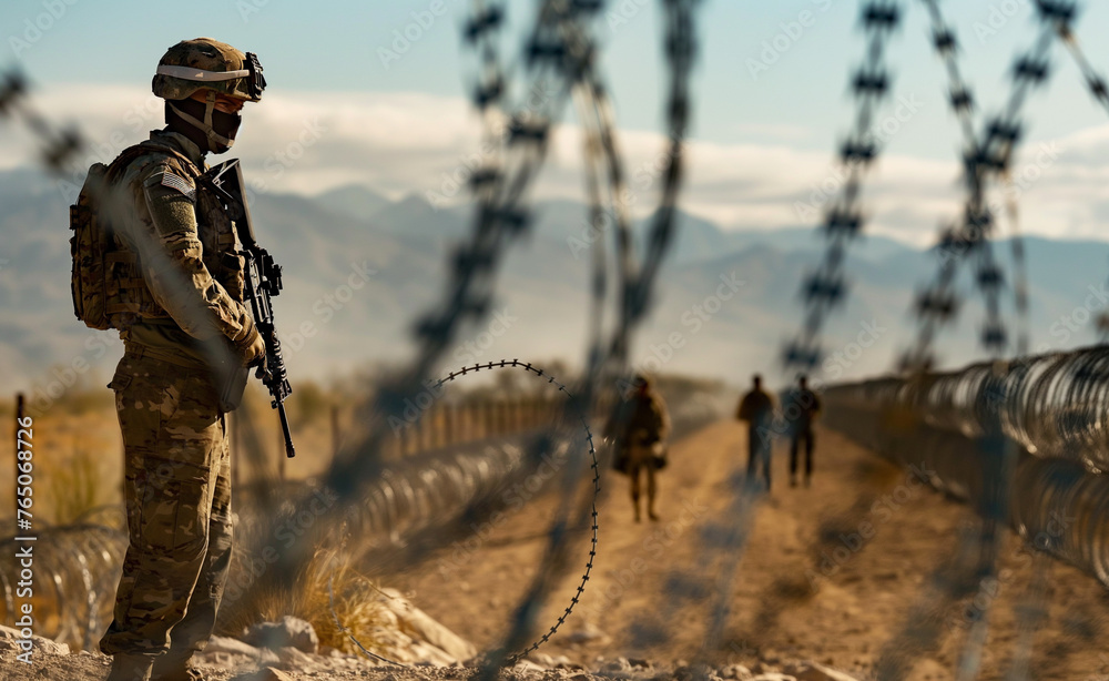 Border Sentinel: Vigilance Amid Razor Wire Border Sentinel: Vigilance Amid Razor Wire