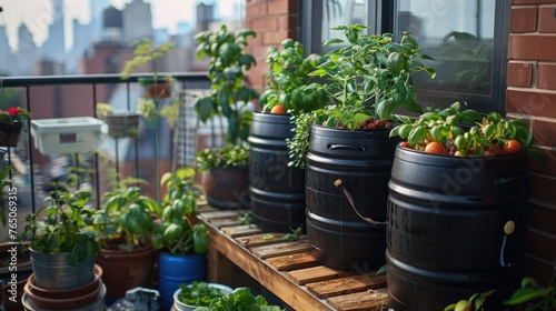 A visual step-by-step guide on setting up a rooftop rainwater collection system in an urban apartment, promoting water conservation and sustainable urban living