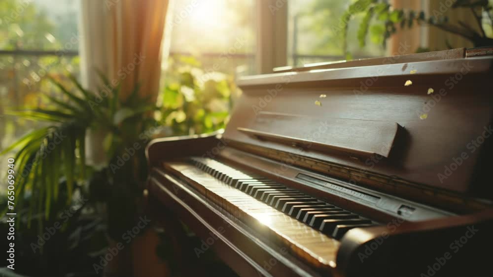 Close up grand piano make a music instrument with harmony animation Close up grand piano make a music instrument with harmony animation