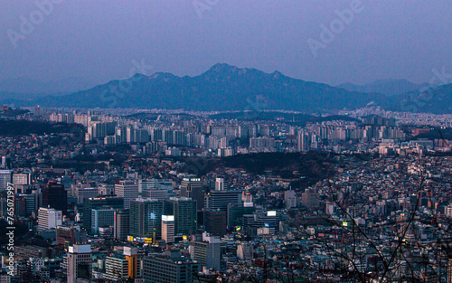 evening view of the cityscape in Seoul, South Korea. 