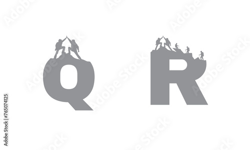 a,b,c,d,e,f,g,h,i,j,k,l,m,n,o,p,q,r,s,t,u,v,w,x,y,z Set of nine mountain travel emblems. Camping outdoor adventure emblems, badges and logo patches. Mountain tourism, hiking. Forest camp labels in vin