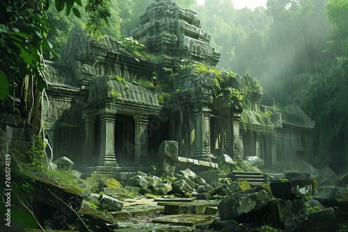 Mystical Ancient temple ruins. Jungle stone. Generate Ai