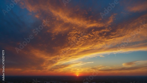Vibrant fantasy panoramic sunset sky - Gradient rich colors - beautiful summer sunset or sunrise sky. AI generated © queen