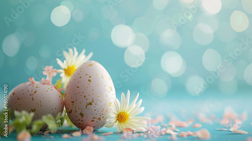 Easter card with egg on wooden background, Generative AI, © Milena
