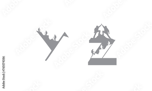 a,b,c,d,e,f,g,h,i,j,k,l,m,n,o,p,q,r,s,t,u,v,w,x,y,z Set of nine mountain travel emblems. Camping outdoor adventure emblems, badges and logo patches. Mountain tourism, hiking. Forest camp labels in vin
