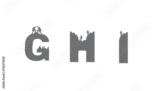 a,b,c,d,e,f,g,h,i,j,k,l,m,n,o,p,q,r,s,t,u,v,w,x,y,z Set of nine mountain travel emblems. Camping outdoor adventure emblems, badges and logo patches. Mountain tourism, hiking. Forest camp labels in vin