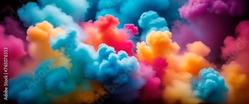 Colorful abstract background with burst of colorful paint. Holi festival of colors header design. Atristic wallpaper with clouds of colored smoke.