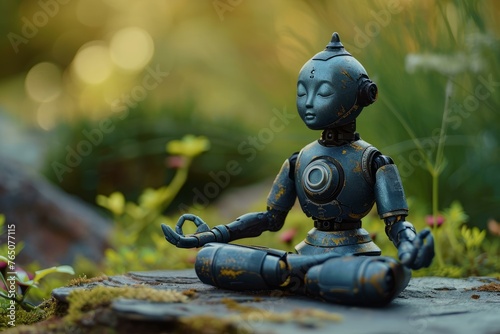 Serene Robot android meditating. Sexy ai. Generate Ai